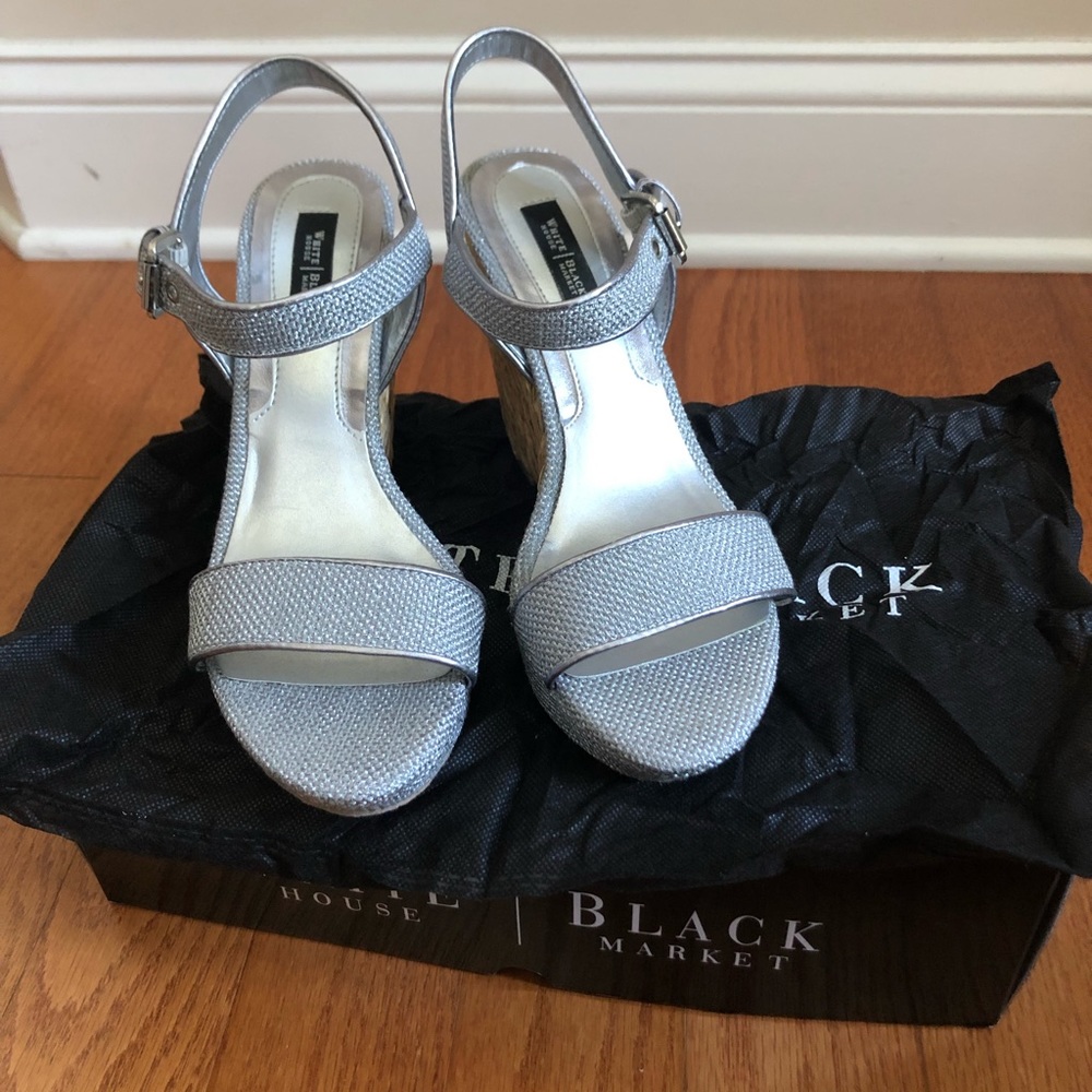 White House Black Market Silver Wedges
